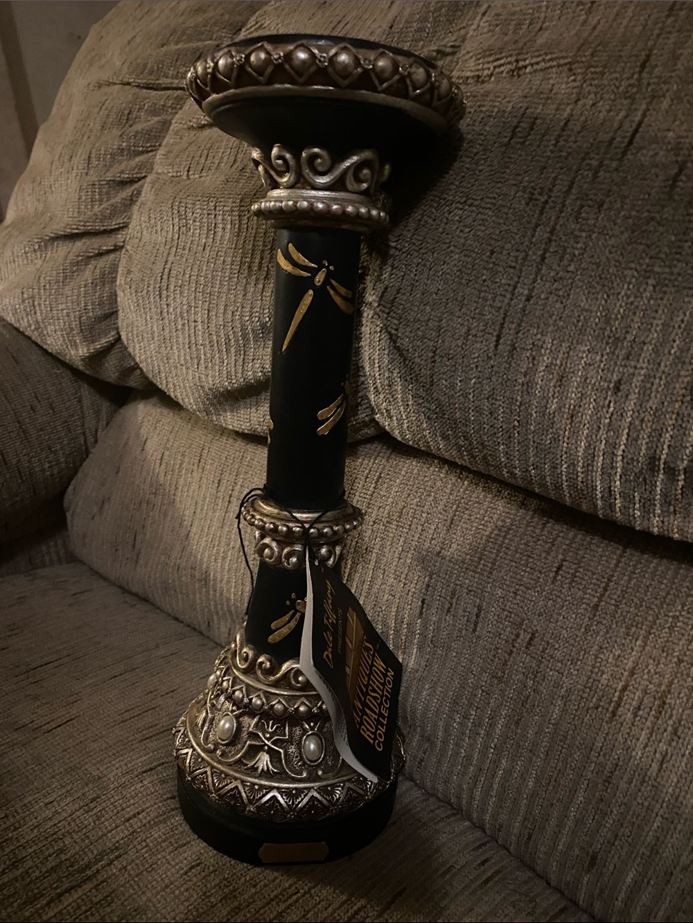 Black and Gold Candle Holder Dale Tiffany measure 1 foot -small one free broken